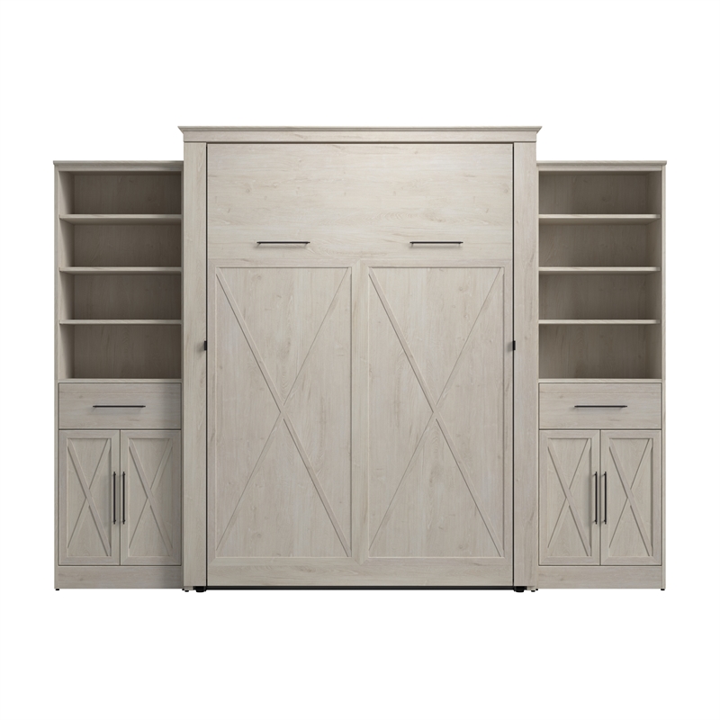 Pemberly Row Queen Murphy Bed and Wardrobes (119W) - Engineered Wood in White