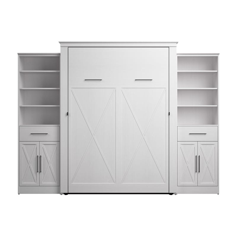 Pemberly Row Queen Murphy Bed and Wardrobes (119W) - Engineered Wood in White