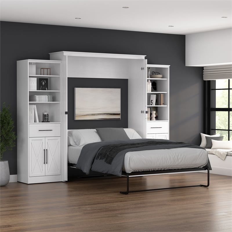 Pemberly Row Queen Murphy Bed and Wardrobes (119W) - Engineered Wood in White