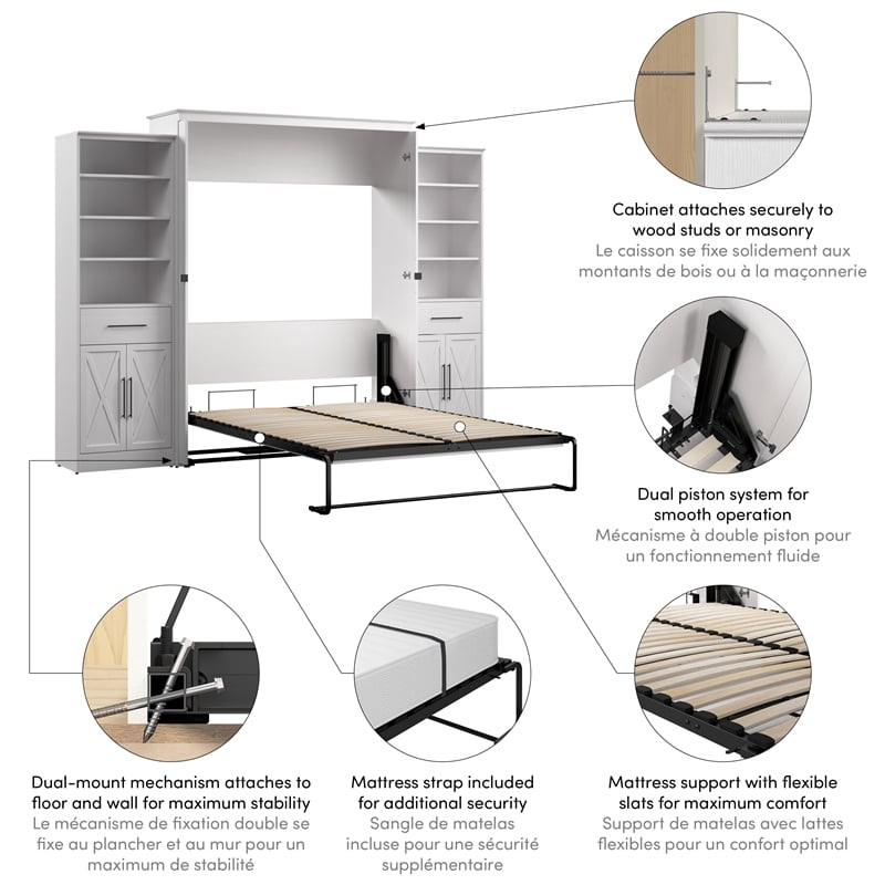 Pemberly Row Queen Murphy Bed and Wardrobes (119W) - Engineered Wood in White