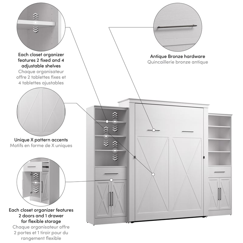 Pemberly Row Queen Murphy Bed and Wardrobes (119W) - Engineered Wood in White