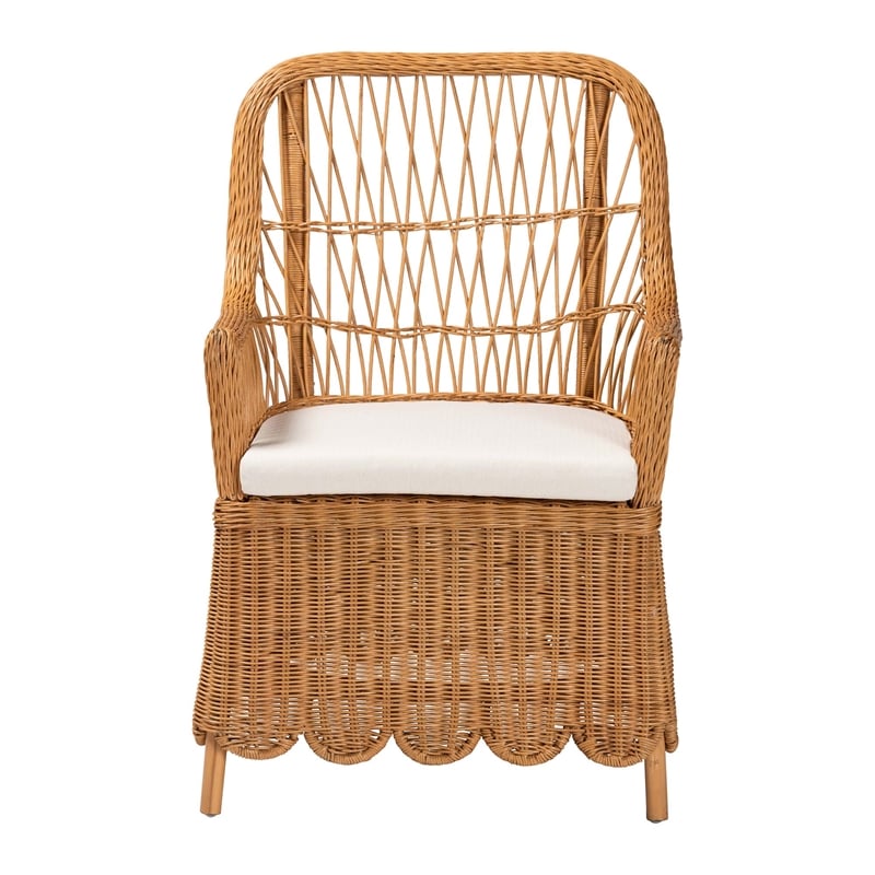 Pemberly Row Bohemian Light Honey Scalloped Rattan Arm Chair
