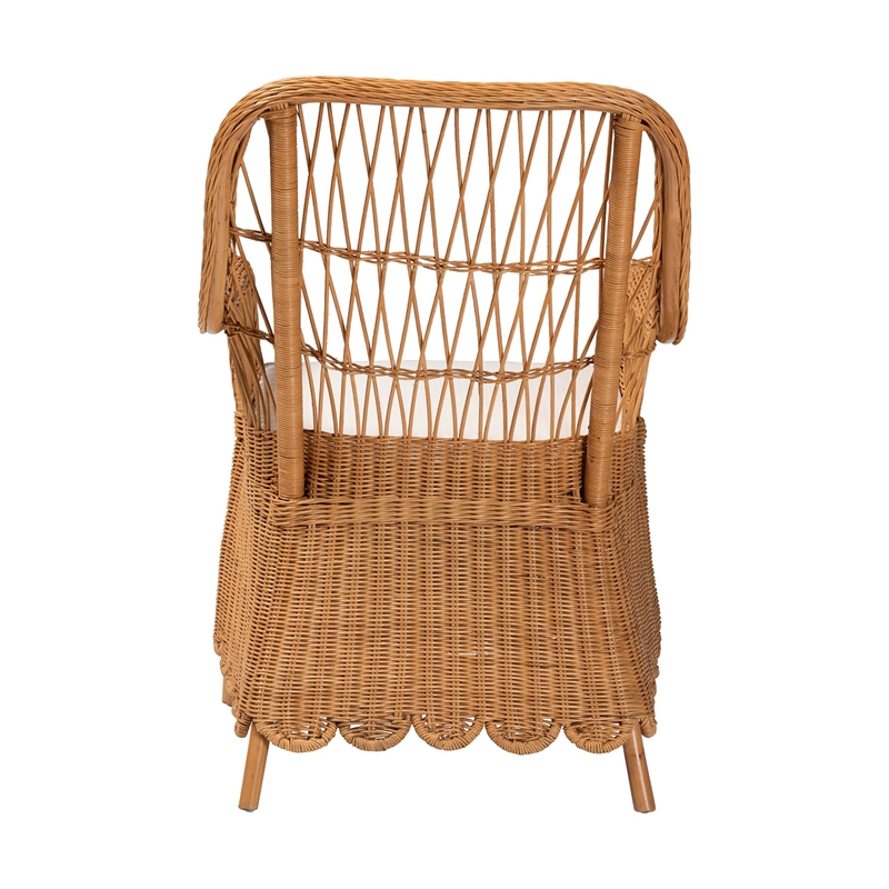 Pemberly Row Bohemian Light Honey Scalloped Rattan Arm Chair