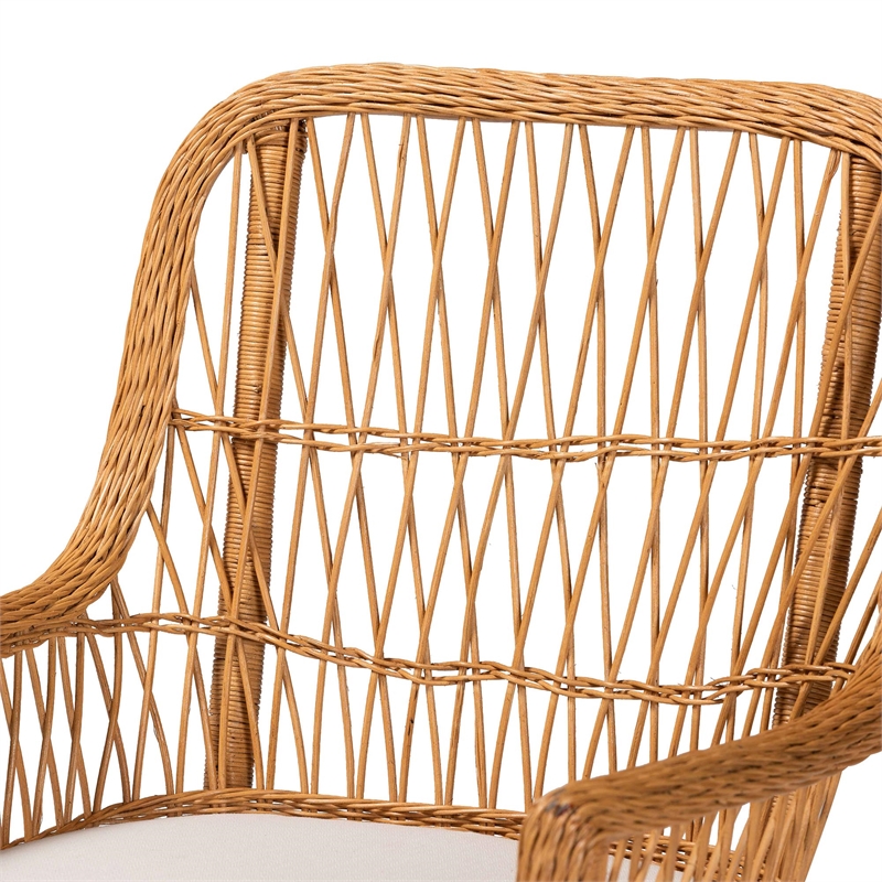 Pemberly Row Bohemian Light Honey Scalloped Rattan Arm Chair