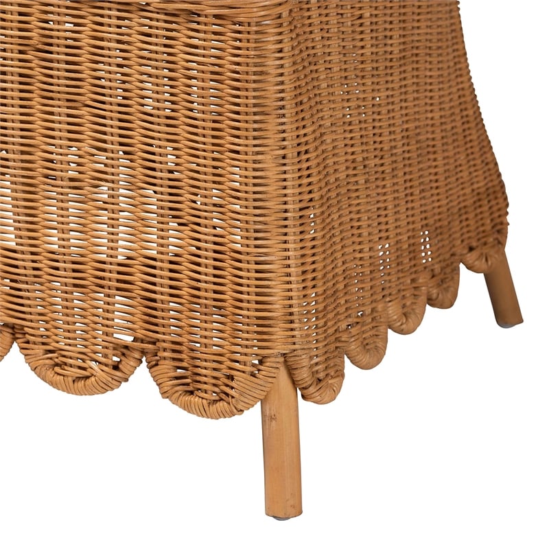 Pemberly Row Bohemian Light Honey Scalloped Rattan Arm Chair
