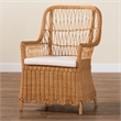 Pemberly Row Bohemian Light Honey Scalloped Rattan Arm Chair