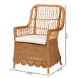 Pemberly Row Bohemian Light Honey Scalloped Rattan Arm Chair