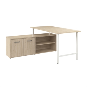 Pemberly Row Computer Desk with Storage Cabinet - Natural Elm - Engineered Wood