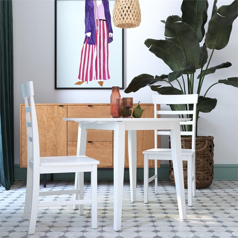 Pemberly Row 3-Piece Wood Dining Set with Double Drop Leaf in White