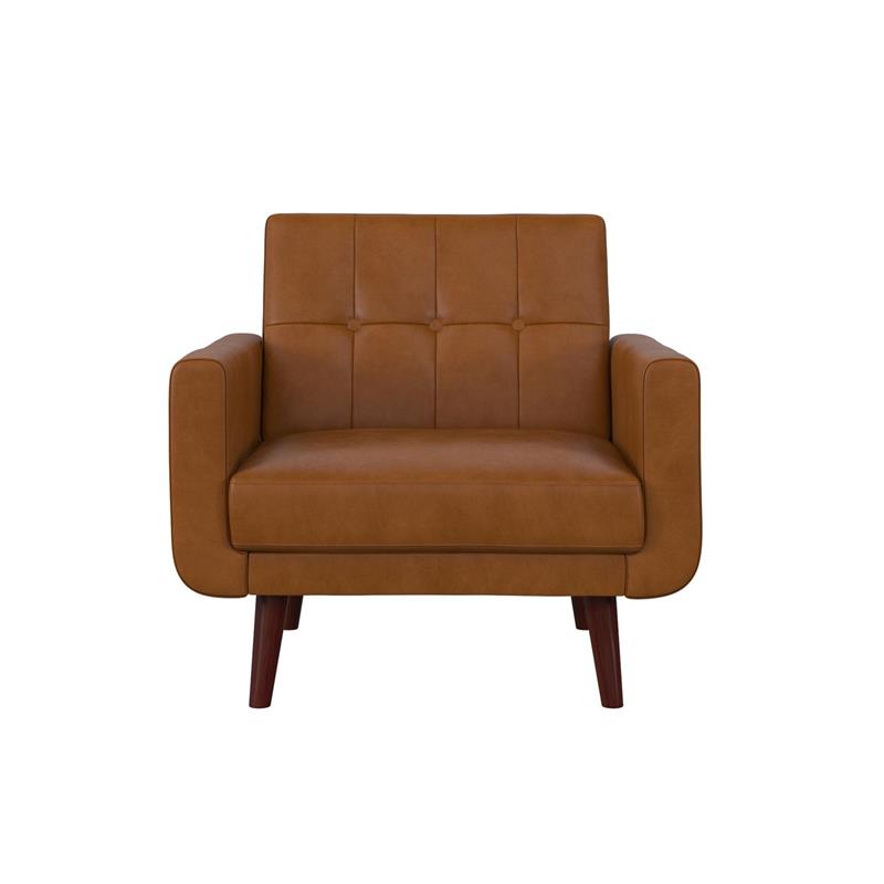 Pemberly Row Modern Chair Upholstered Accent Chair in Camel Faux Leather