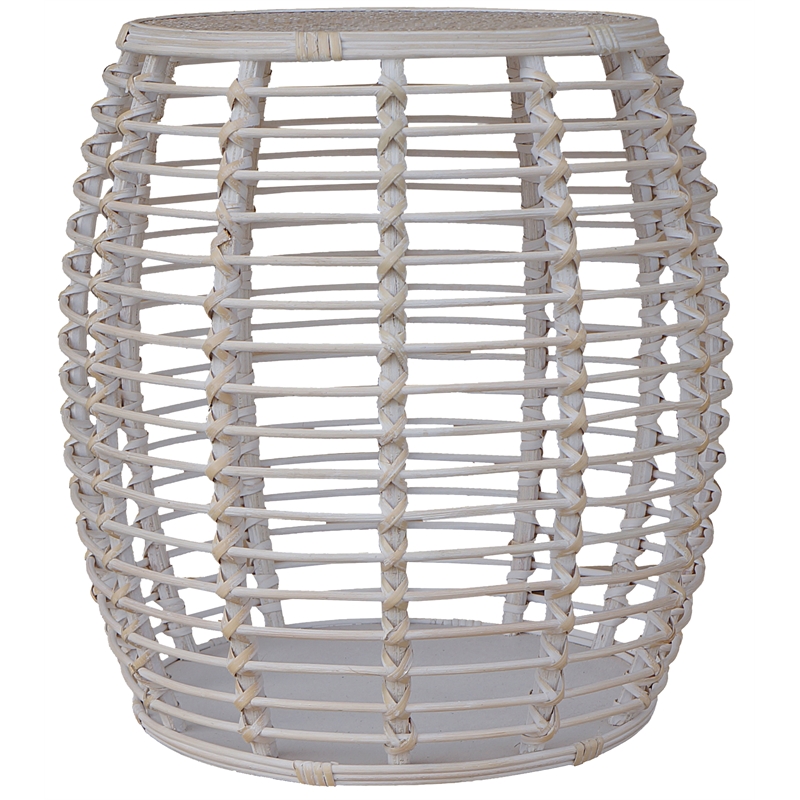 Pemberly Row Set of 2 Transitional Rattan End Tables in Whitewashed/Espresso