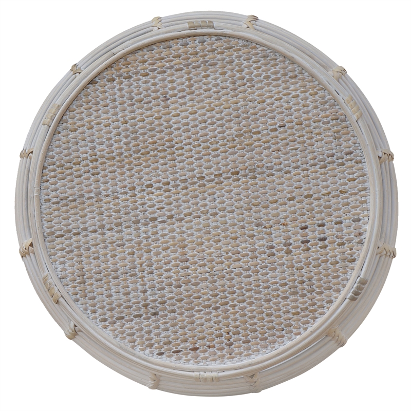 Pemberly Row Set of 2 Transitional Rattan End Tables in Whitewashed/Espresso