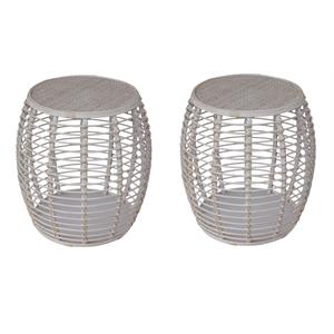 Pemberly Row Set of 2 Transitional Rattan End Tables in Whitewashed/Espresso