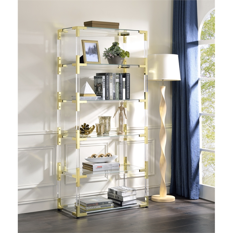 Pemberly Row Set of 2 Lucite Acrylic Bookcases with 6 Shelf in Clear