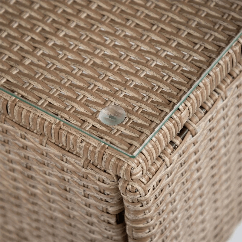 Pemberly Row Set of 2 Outdoor Patio End Tables in Natural PE Wicker / Rattan
