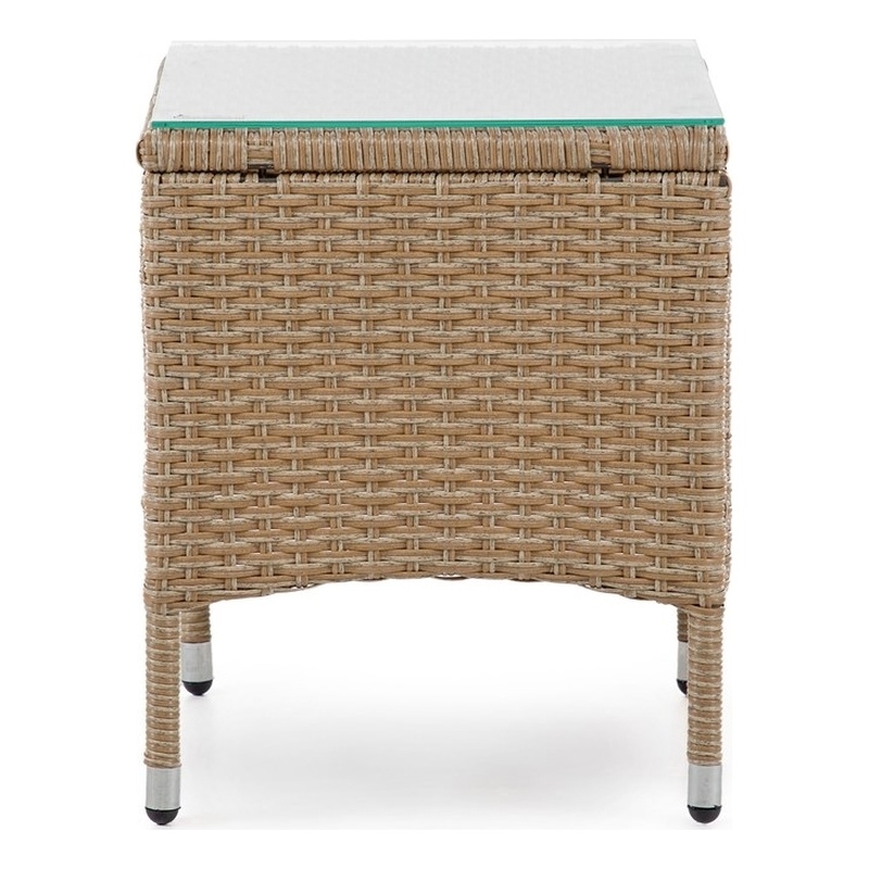 Pemberly Row Set of 2 Outdoor Patio End Tables in Natural PE Wicker / Rattan