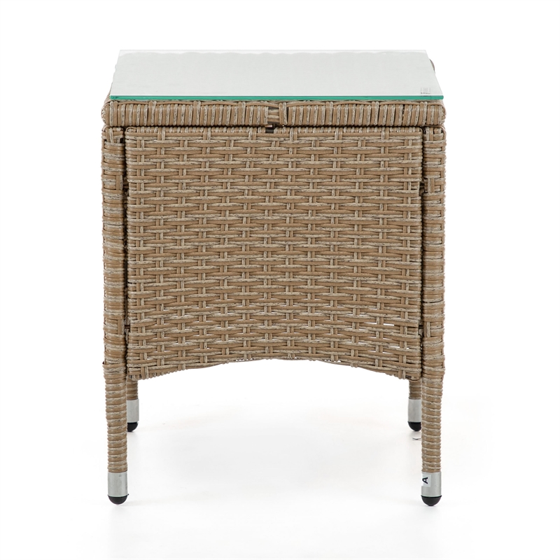 Pemberly Row Set of 2 Outdoor Patio End Tables in Natural PE Wicker / Rattan