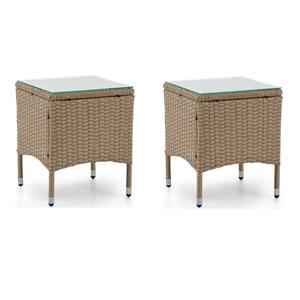 Pemberly Row Set of 2 Outdoor Patio End Tables in Natural PE Wicker / Rattan