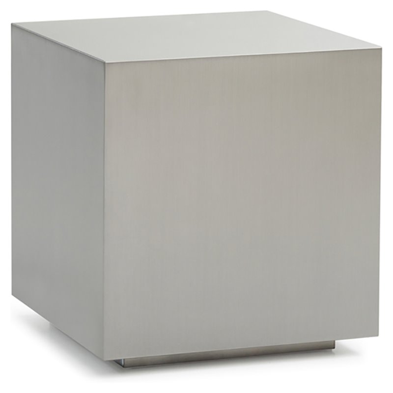 Pemberly Row Set of 2 Cube Modern Brushed Stainless Steel End Tables in Gray
