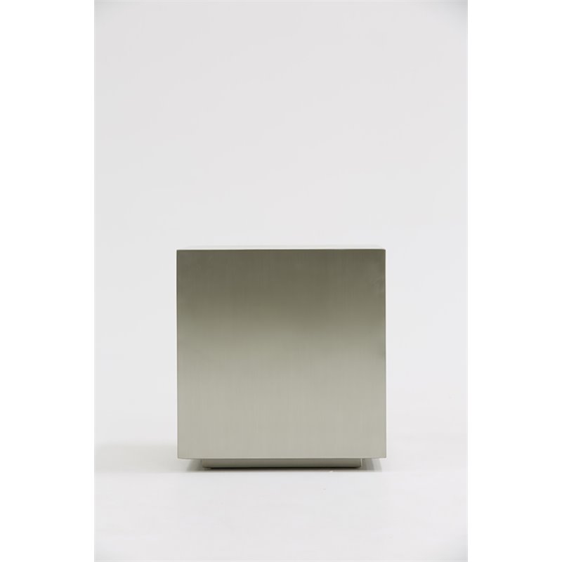 Pemberly Row Set of 2 Cube Modern Brushed Stainless Steel End Tables in Gray