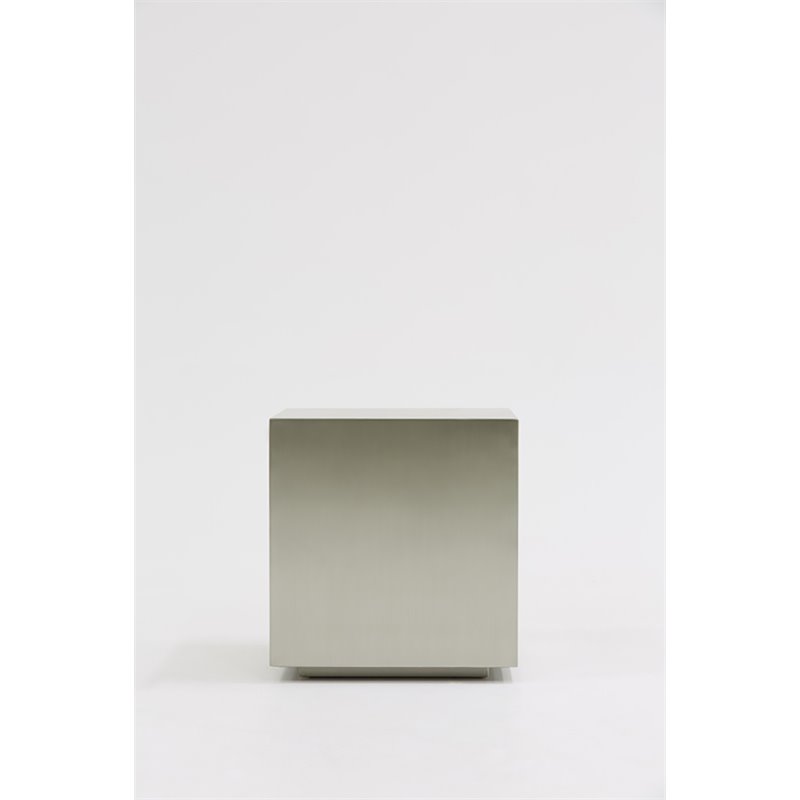 Pemberly Row Set of 2 Cube Modern Brushed Stainless Steel End Tables in Gray