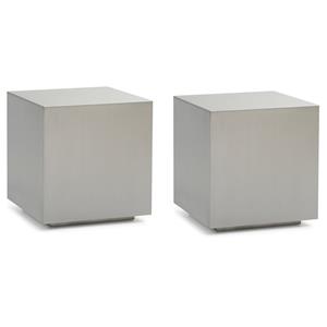 Pemberly Row Set of 2 Cube Modern Brushed Stainless Steel End Tables in Gray