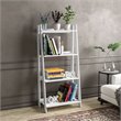 Pemberly Row Set of 2 4-Shelf Ladder Bookcases with Open Storage in White