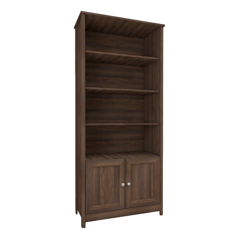 Pemberly Row Set of 2 Modern Door Bookcases in Walnut Finish