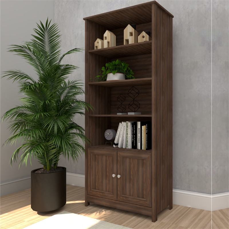Pemberly Row Set of 2 Modern Door Bookcases in Walnut Finish