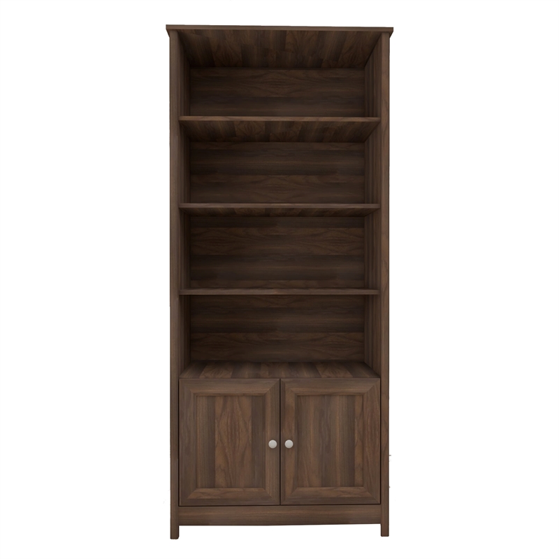 Pemberly Row Set of 2 Modern Door Bookcases in Walnut Finish