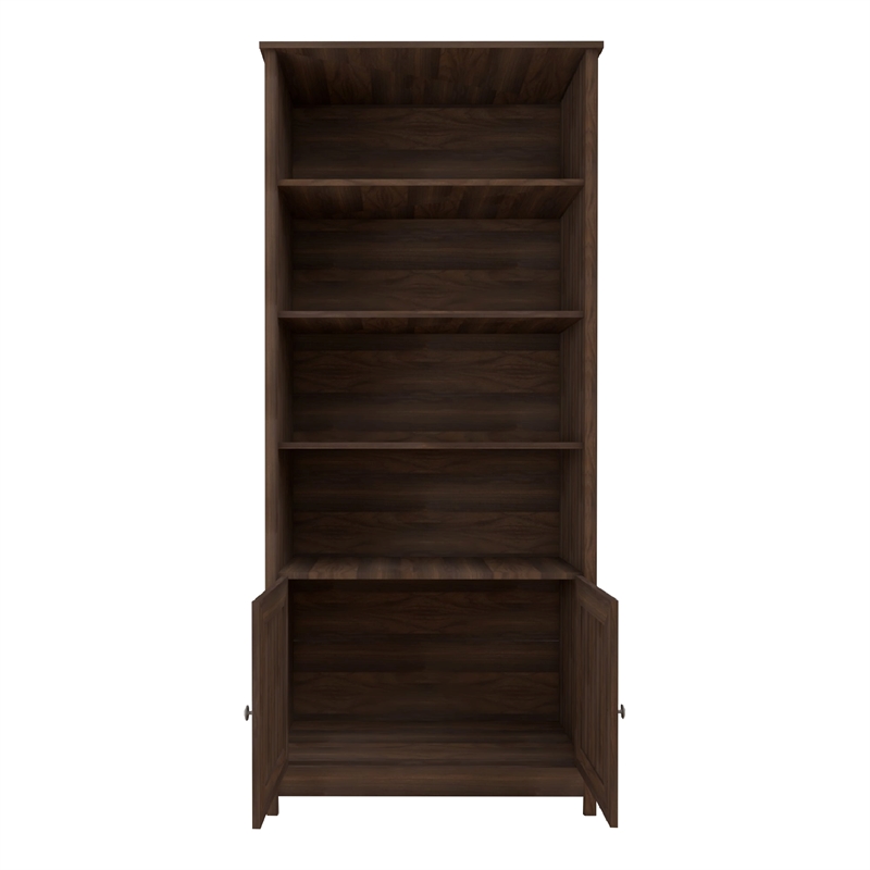 Pemberly Row Set of 2 Modern Door Bookcases in Walnut Finish