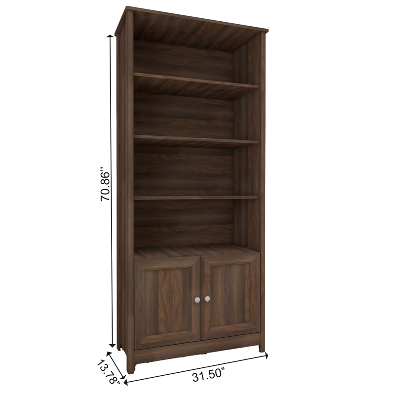 Pemberly Row Set of 2 Modern Door Bookcases in Walnut Finish