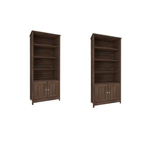 Pemberly Row Set of 2 Modern Door Bookcases in Walnut Finish