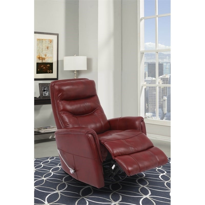 Pemberly Row Transitional Leather Manual Swivel Glider Recliner in Red