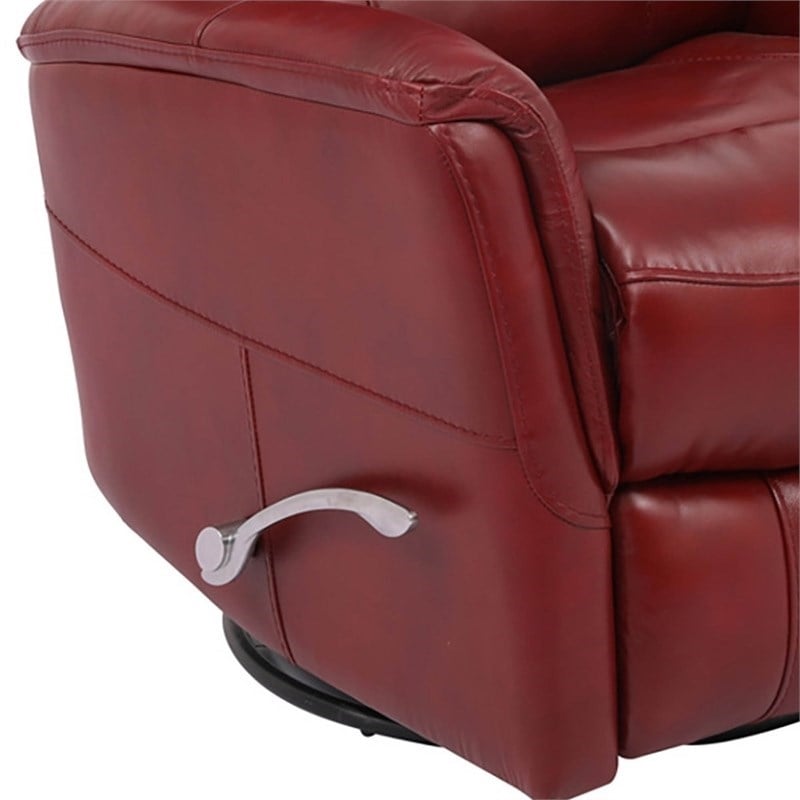 Pemberly Row Transitional Leather Manual Swivel Glider Recliner in Red