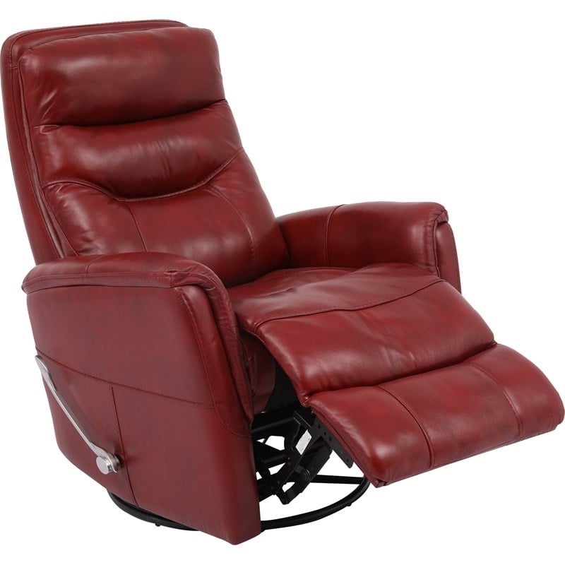 Pemberly Row Transitional Leather Manual Swivel Glider Recliner in Red