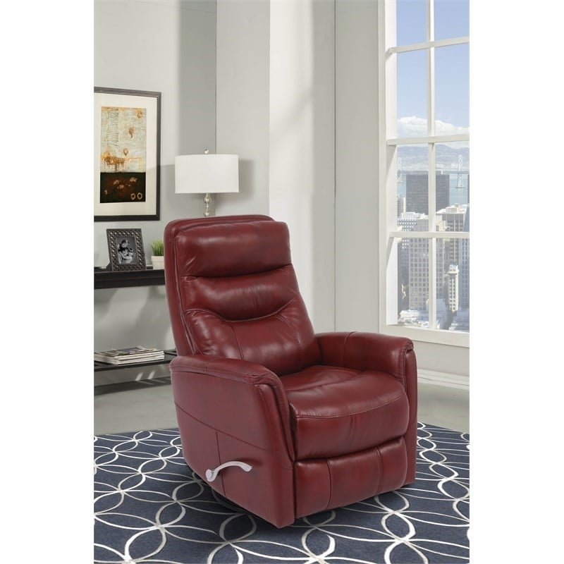 Pemberly Row Transitional Leather Manual Swivel Glider Recliner in Red