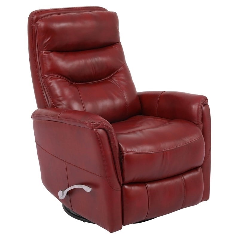 Pemberly Row Transitional Leather Manual Swivel Glider Recliner in Red