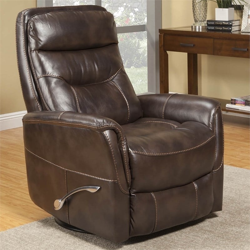 Pemberly Row Polyester/PU Manual Swivel Glider Recliner in Truffle Brown