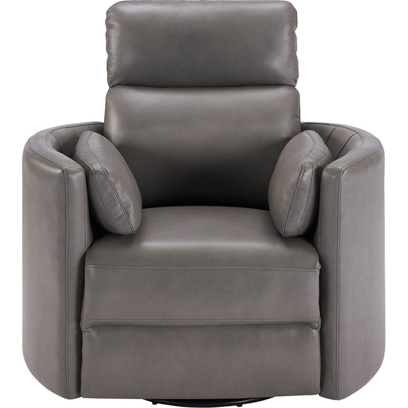 Pemberly Row Leather Power Cordless Swivel Glider Recliner in Gray