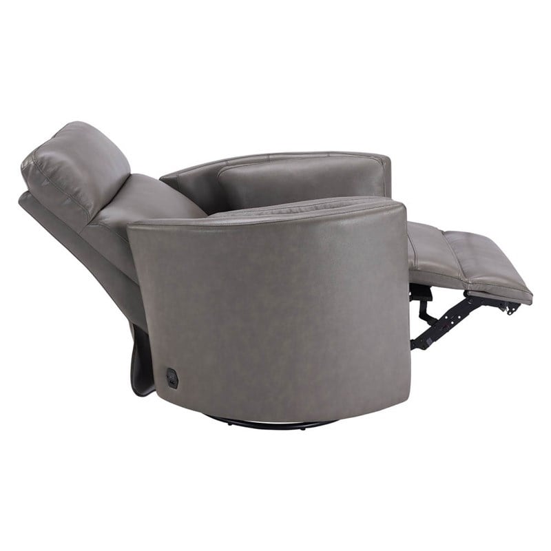 Pemberly Row Leather Power Cordless Swivel Glider Recliner in Gray