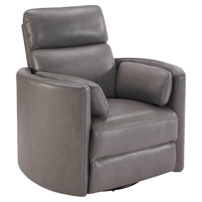 Pemberly Row Leather Power Cordless Swivel Glider Recliner in Gray