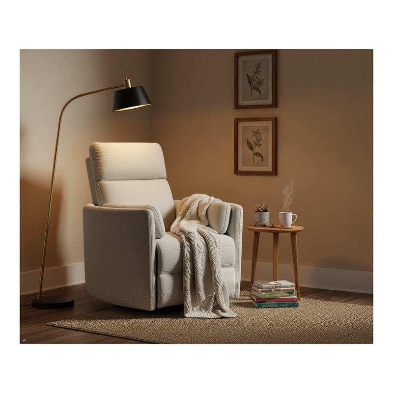 Pemberly Row Contemporary Fabric Power Swivel Glider Recliner in Natural Quartz