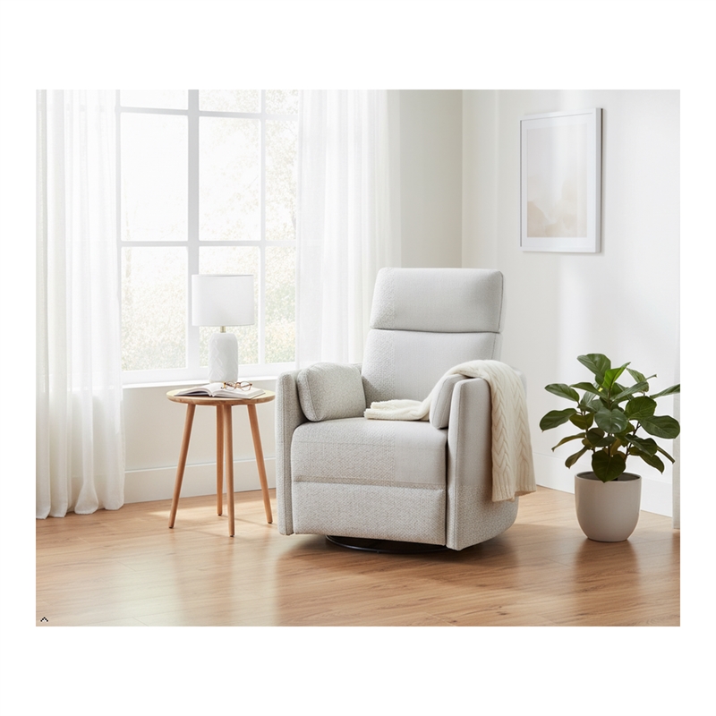 Pemberly Row Contemporary Fabric Power Swivel Glider Recliner in Natural Quartz