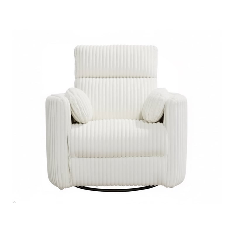 Pemberly Row Modern Chenille Fabric Swivel Glider Recliner in Ivory