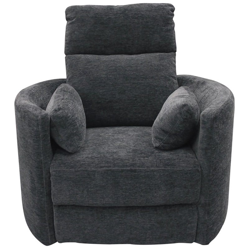 Pemberly Row Transitional Polyester Fabric Power Swivel Glider Recliner in Black