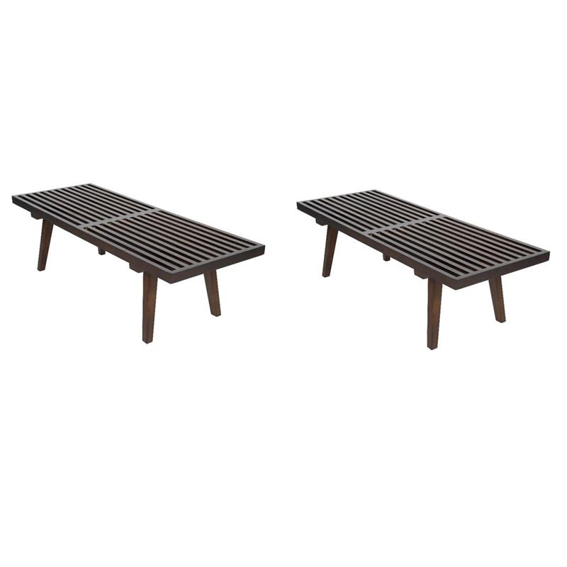Pemberly Row Set of 2 Mid-Century Inwood Platform Bench in Dark Walnut - 4 Feet
