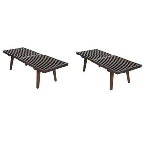 Pemberly Row Set of 2 Mid-Century Inwood Platform Bench in Dark Walnut - 4 Feet