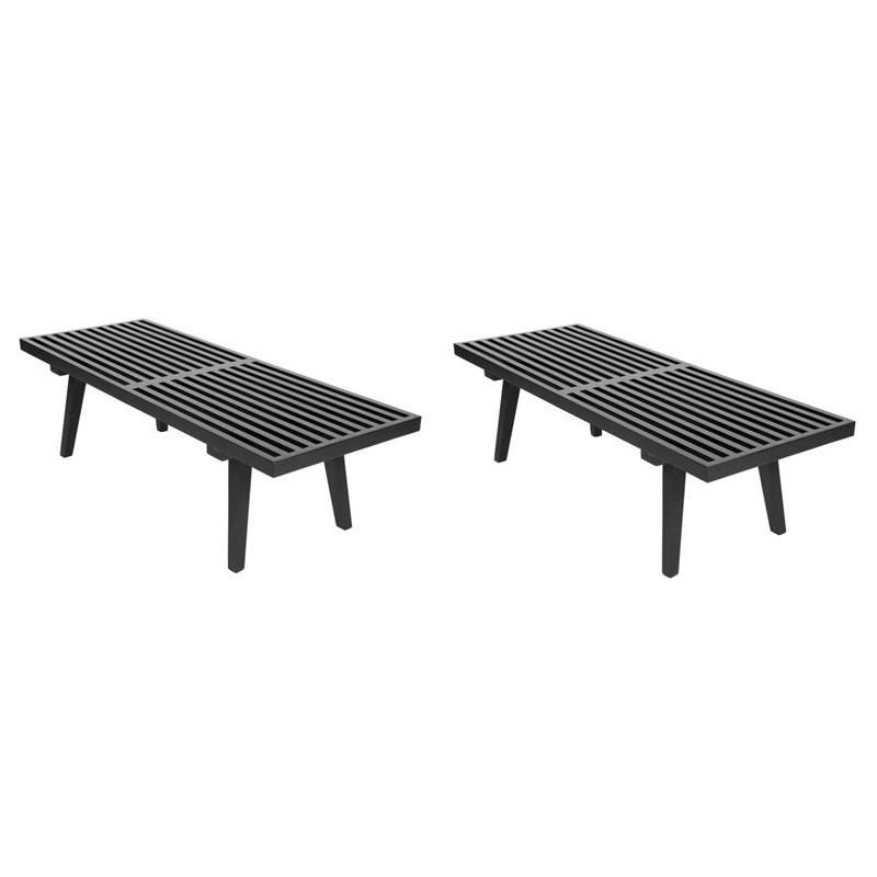 Pemberly Row Set of 2 Mid-Century Inwood Platform Bench in Black - 4 Feet