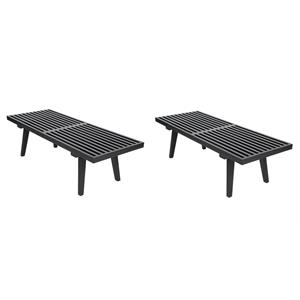 Pemberly Row Set of 2 Mid-Century Inwood Platform Bench in Black - 4 Feet